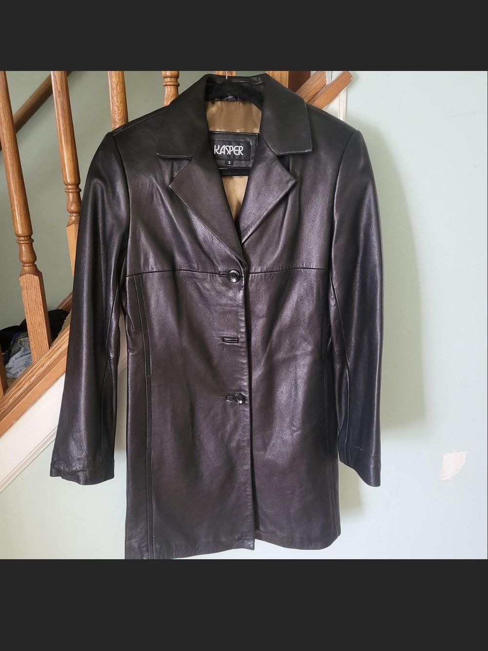 Kasper Women's Black Leather Button-Front Jacket